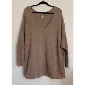 Brown Free People Softly Vee Oversized Sweater S